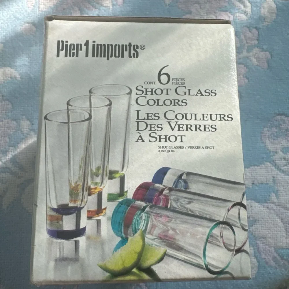 *PIER 1 IMPORTS* SET OF 6 COLORS GLASS SHOT GLASSES (Includes Original Box)